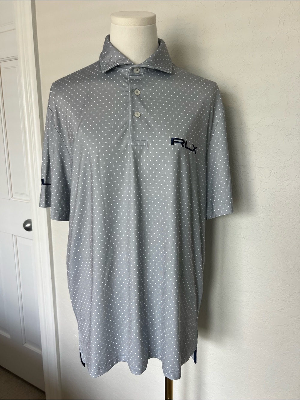 Ralph Lauren RLX Golf Polo Shirt Men S Gray Polka Dot Performance Wicking